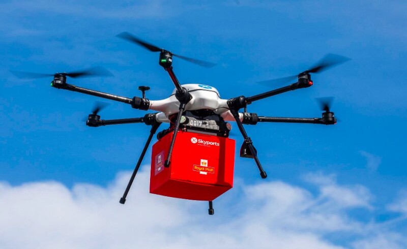 Speedbird Aero drone in the air mid delivery.